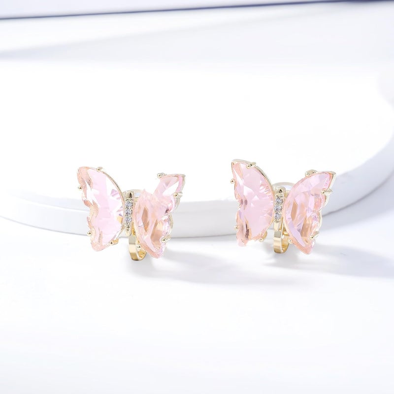 YOQUCOL Butterfly Shape Crystal Clip On Earrings Non Pierced Golden Stud for Women - Image 3